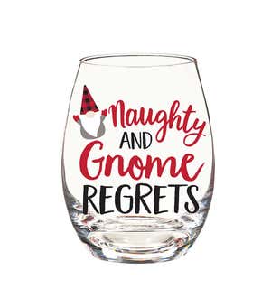 Naughty And Gnome Regrets 17 oz. Glass With Wine Stopper Gift Set