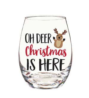 Oh Deer Christmas Is Here 17 oz. Glass With Wine Stopper Gift Set