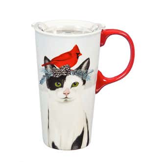 Christmas Cat 17 oz. Ceramic Travel Cup With Gift Box
