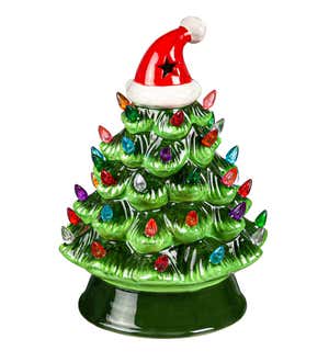 LED Ceramic Christmas Tree with Santa Hat