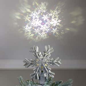 Silver Snowflake Christmas Tree Topper with LED Projected Stars
