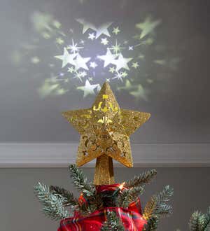 Gold Star Christmas Tree Topper with LED Projected Stars
