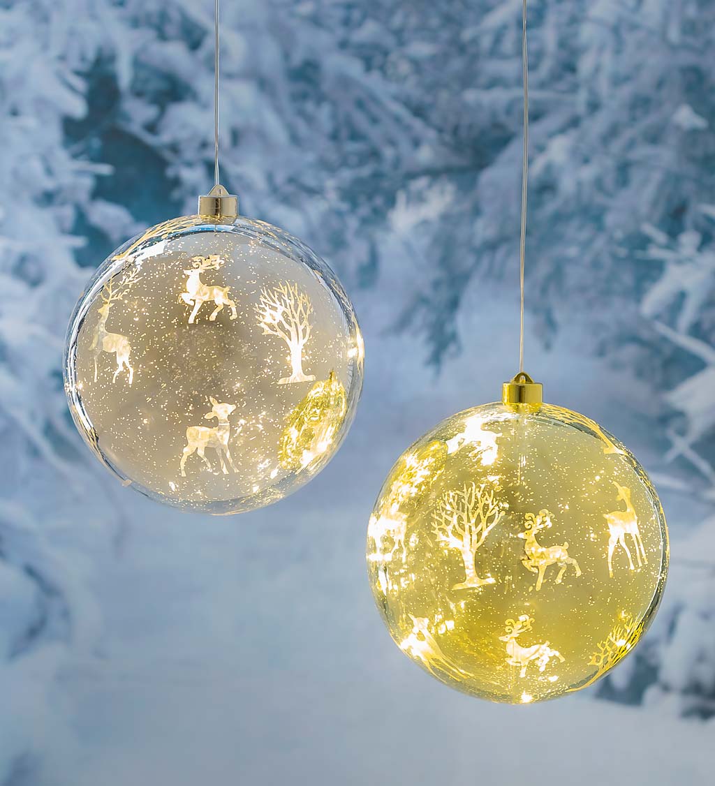 Indoor/Outdoor LED Reindeer Ball Ornaments, Set of 2
