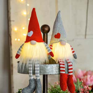 Lighted Valentine Gnomes With Dangling Legs, Set of 2
