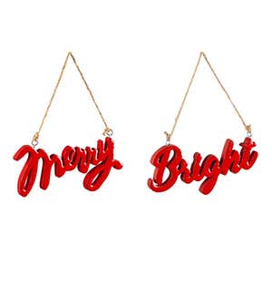 Wooden Merry & Bright Ornaments, Set of 2