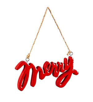 Wooden Merry & Bright Ornaments, Set of 2