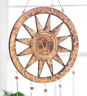 Wooden Sun Dreamcatcher Wind Chime with Bells