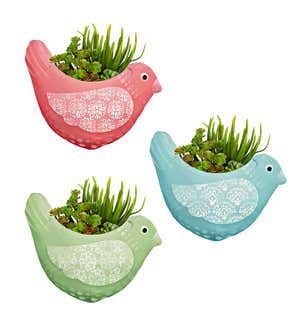 Whimsical Bird Fabric Wall Planters, Set of 3
