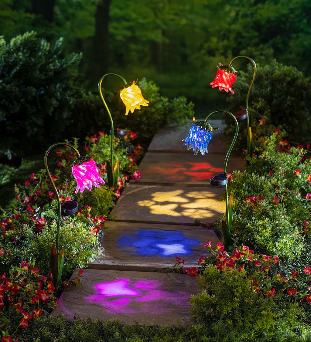 Solar Floral Pathway Light with Projector, Set of 4