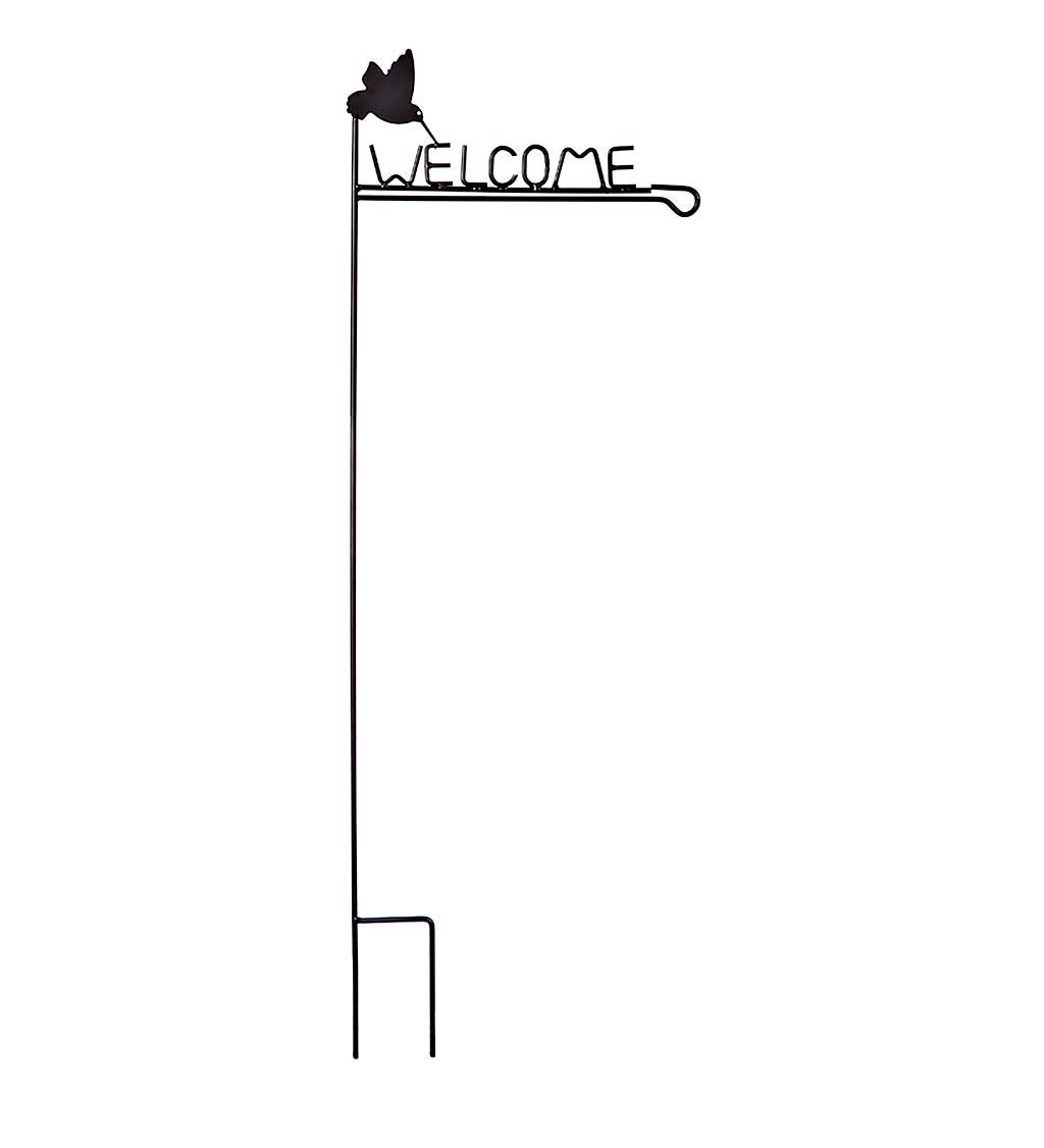 Welcome Garden Flag Stand with Hummingbird Design