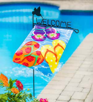 Welcome Garden Flag Stand with Hummingbird Design