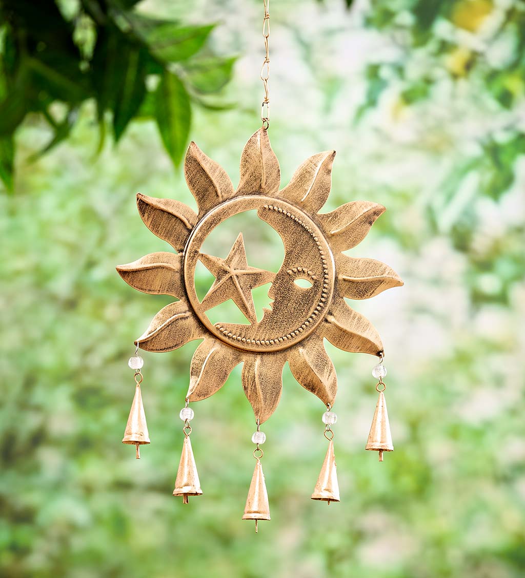 Golden Metal Sun, Moon and Star Wind Chime