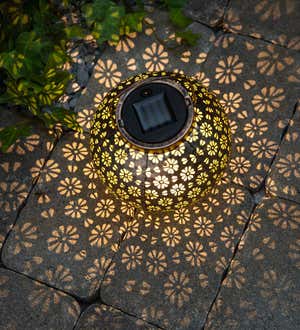 7" Solar Metal Cut Out Lantern with Shadow