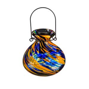 Swirl Art Glass Solar Lantern, Small
