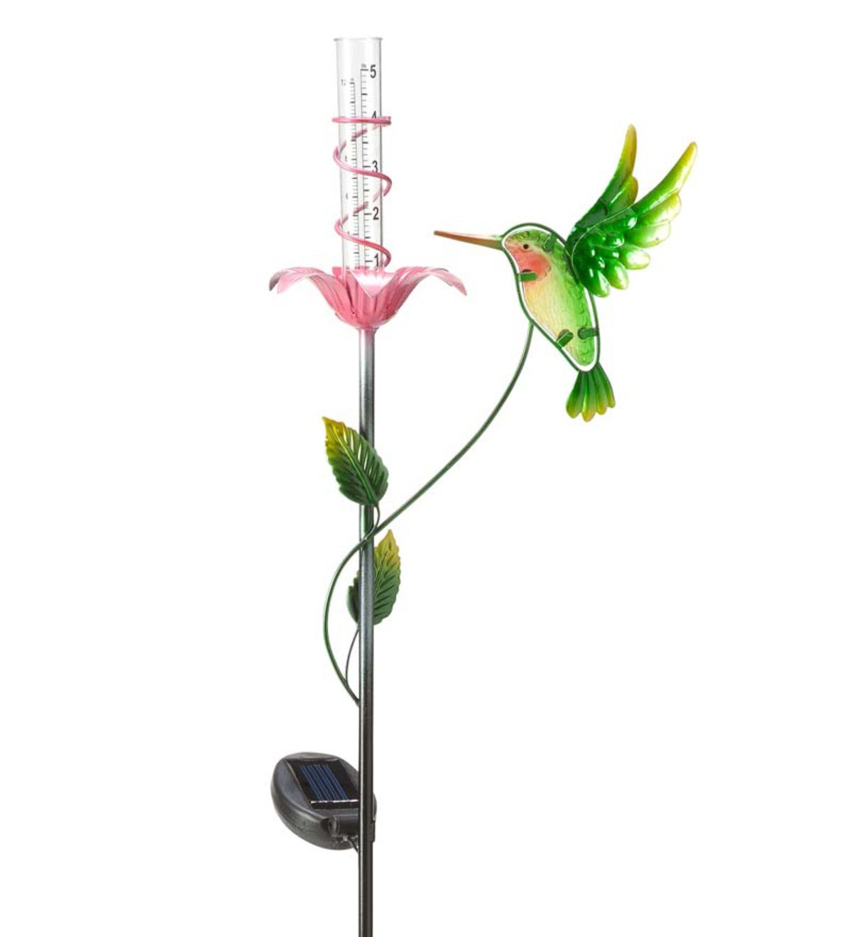 Color-Changing Solar Flower Rain Gauge - Hummingbird