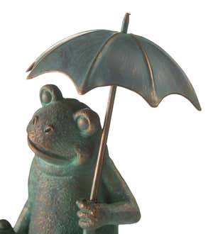 Father and Son Frogs with Umbrella with Acrylic Rain Gauge