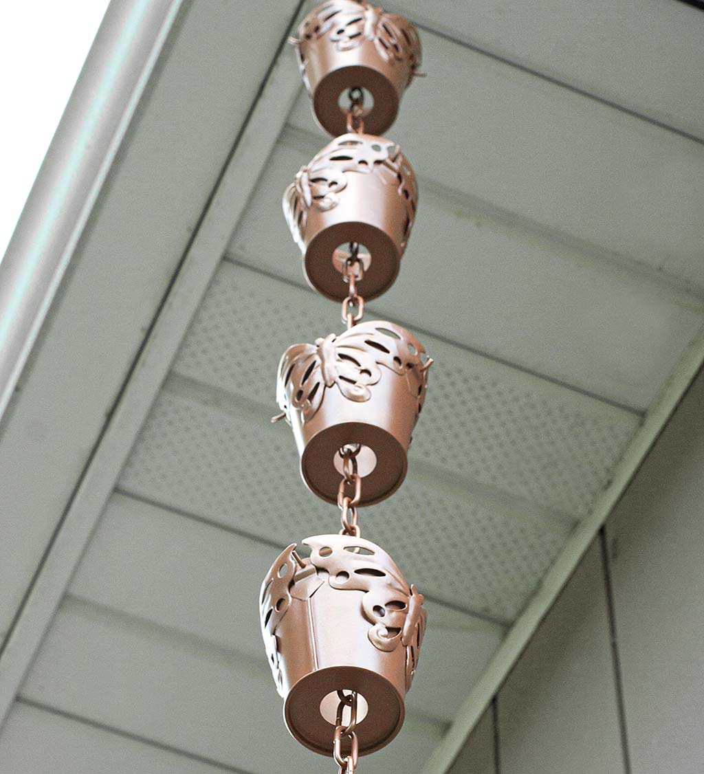 Metal Butterfly Cups Rain Chain with Solar-Powered LED Lights