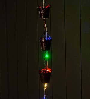 Metal Butterfly Cups Rain Chain with Solar-Powered LED Lights