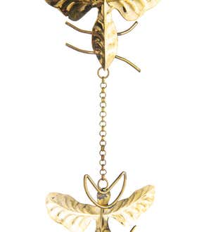 Brass Rain Chain with 8 Brass Bees and Hanging Loop