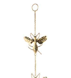 Brass Rain Chain with 8 Brass Bees and Hanging Loop