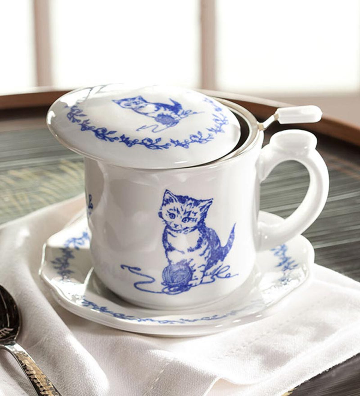 Pretty Kitty Covered Teacup And Saucer