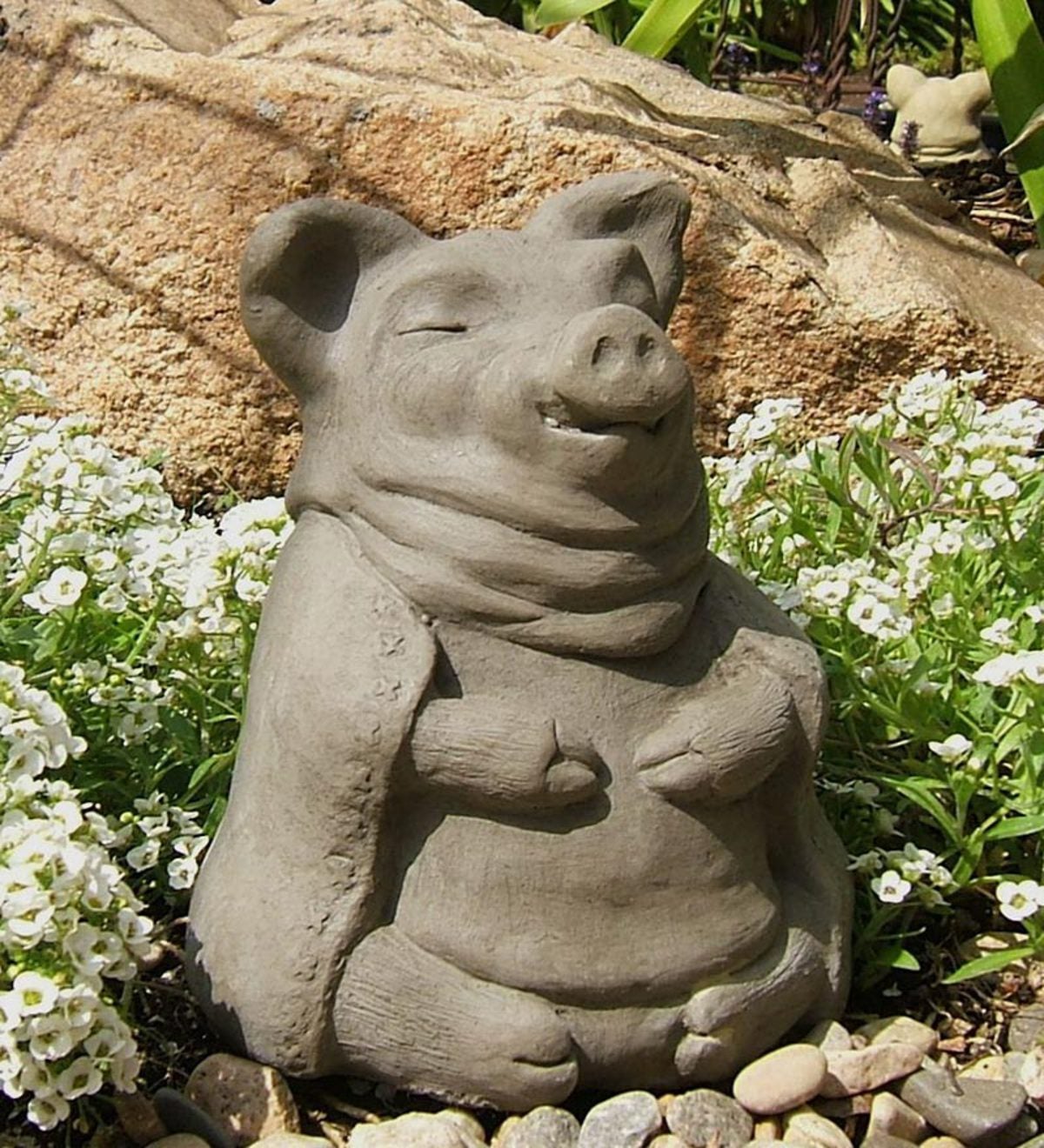 Meditating Pig Cast Stone Statue