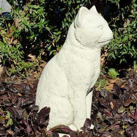 Vintage Sitting Cat Cast Stone Statue