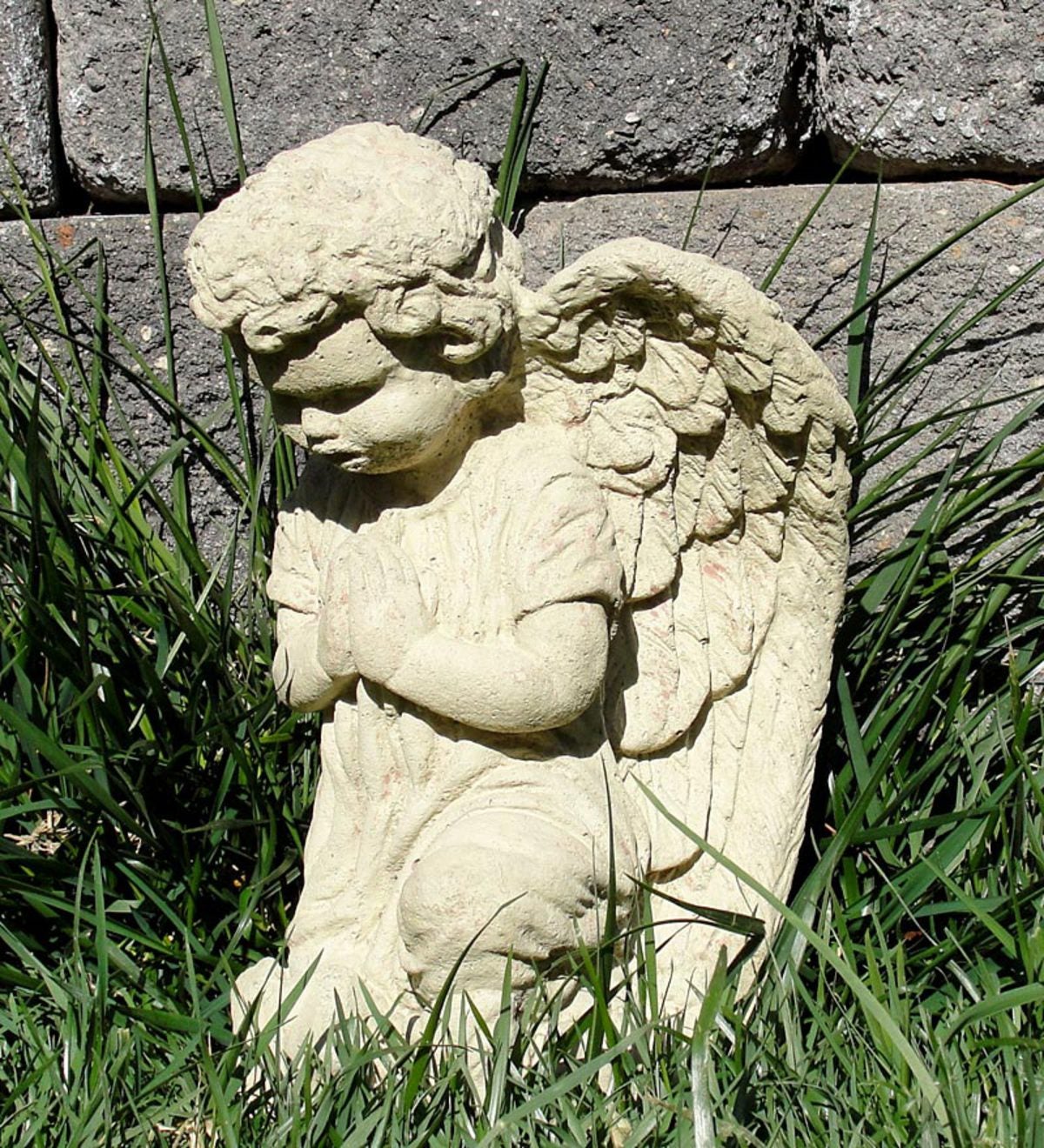 Vintage Praying Angel Cast Stone Statue