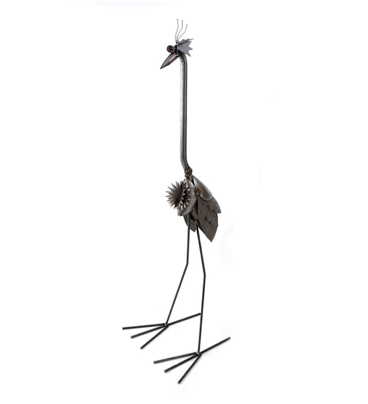 Tall Heron Reclaimed Metal Yard Sculpture