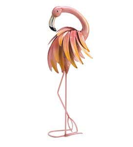 Feather Flamingo Metal Yard Sculptures, Set of 2