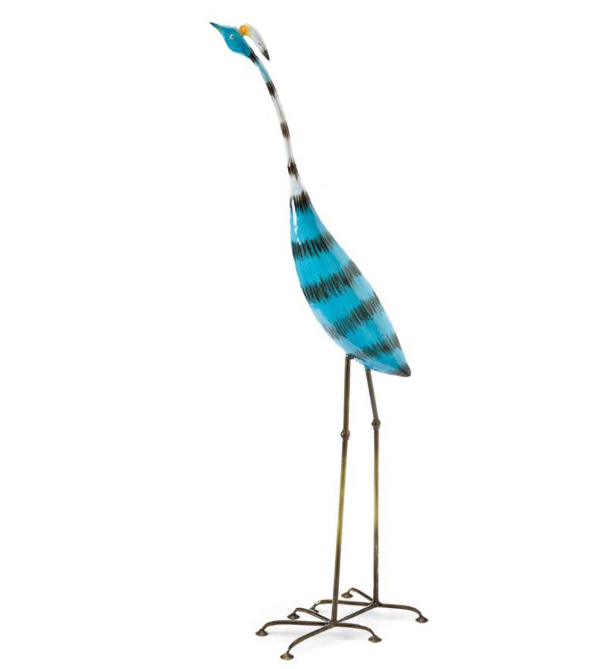 Colorful Striped Bird Metal Yard Sculpture - Blue Bird