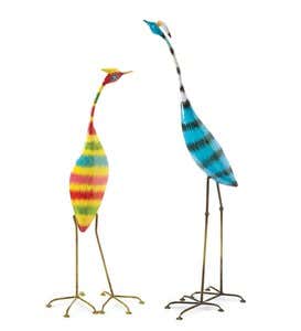 Colorful Striped Bird Metal Yard Sculpture - Blue Bird