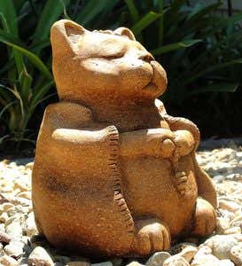 Large Meditating Cat Garden Stone Sculpture - Rust