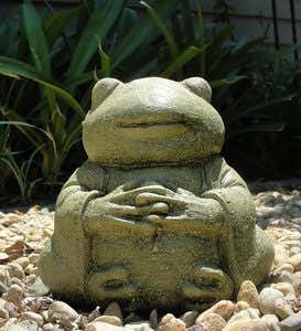 Medium Meditating Frog Garden Stone Sculpture - Rust