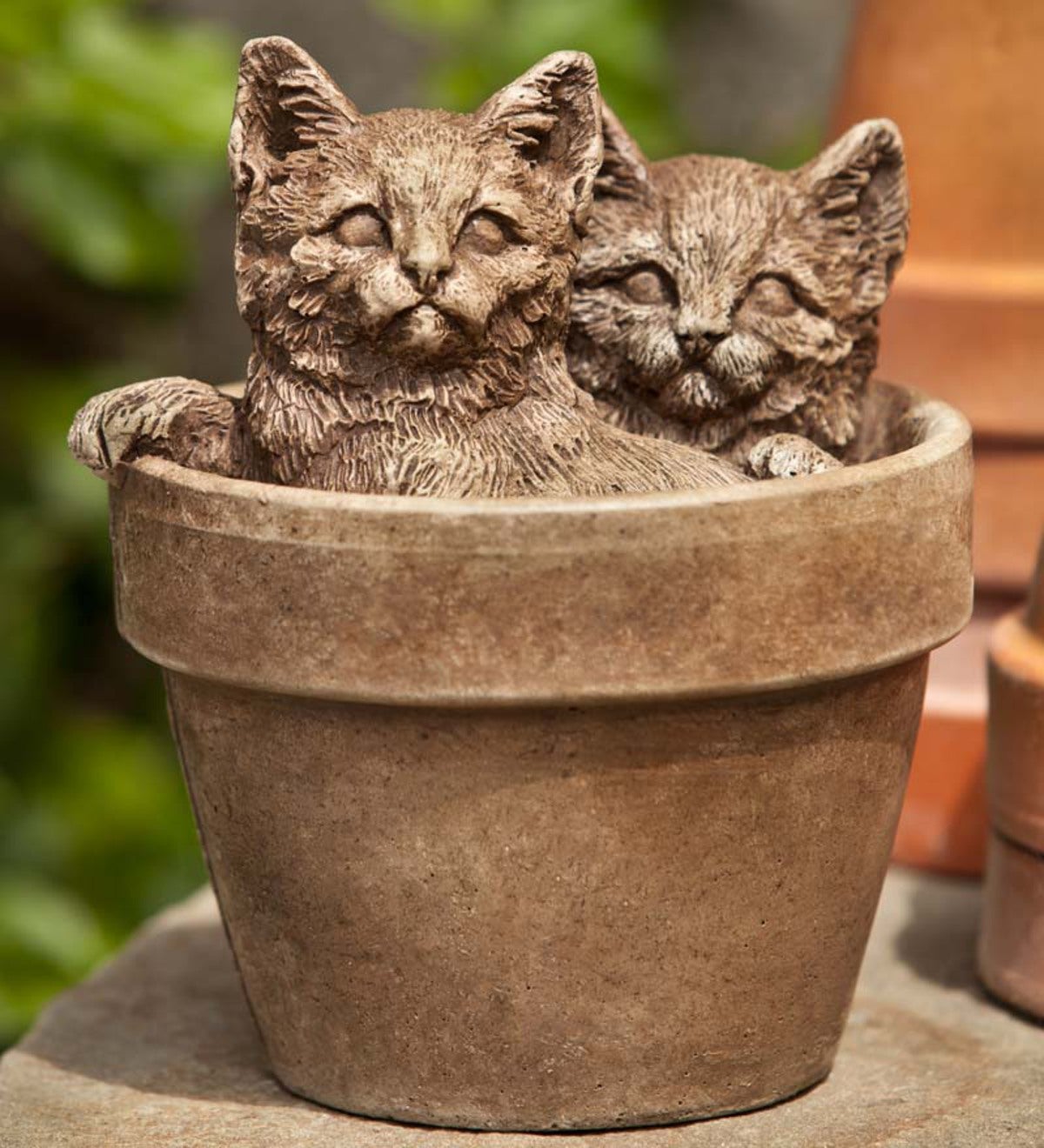 Cast Stone Kittens in Pot Statue