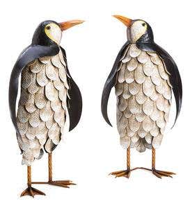 Metal Feathered Penguin Statues