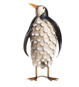 Metal Feathered Penguin Statue