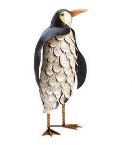Metal Feathered Penguin Statues, Set of 2