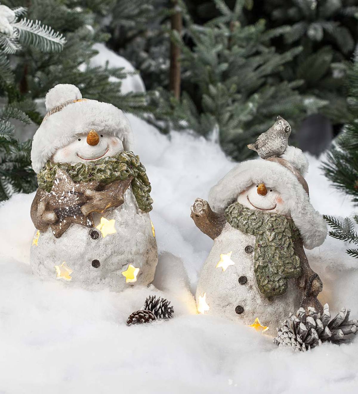 Lighted Snowmen Sculptures, Set of 2
