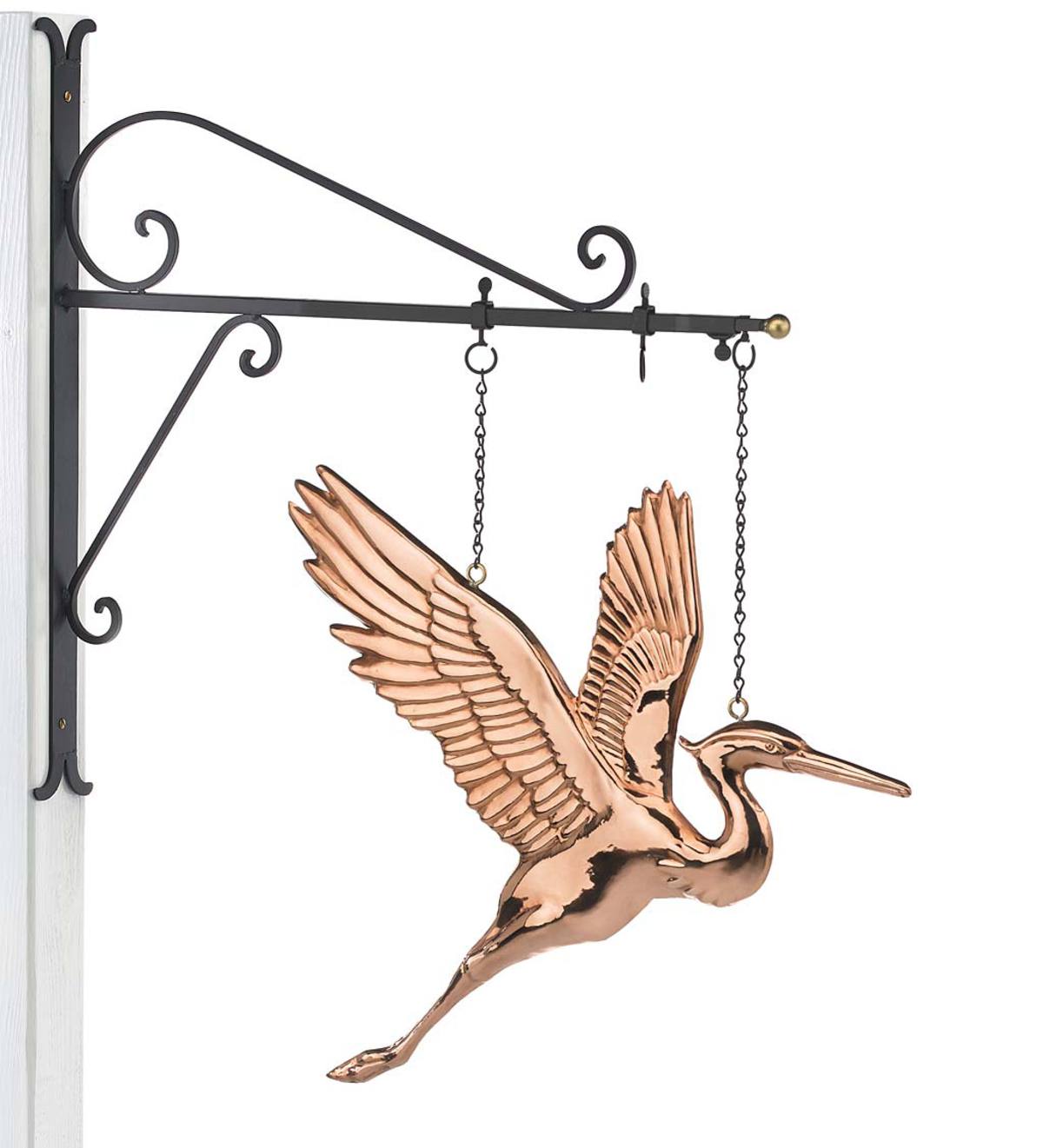 Hanging Copper Heron with Decorative Bracket