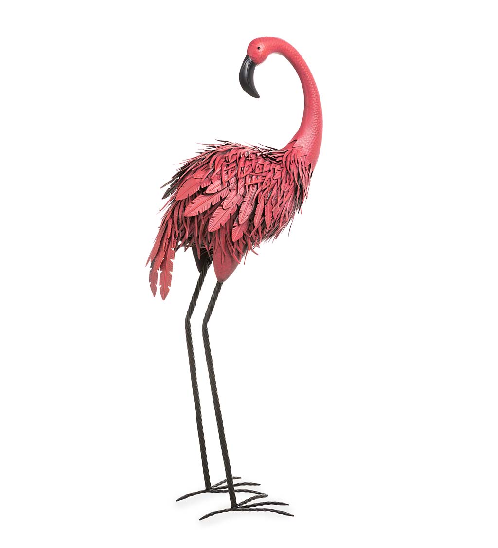 Fancy-Feathered Indoor/Outdoor Metal Looking Back Flamingo