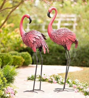 Fancy-Feathered Indoor/Outdoor Metal Looking Back Flamingo