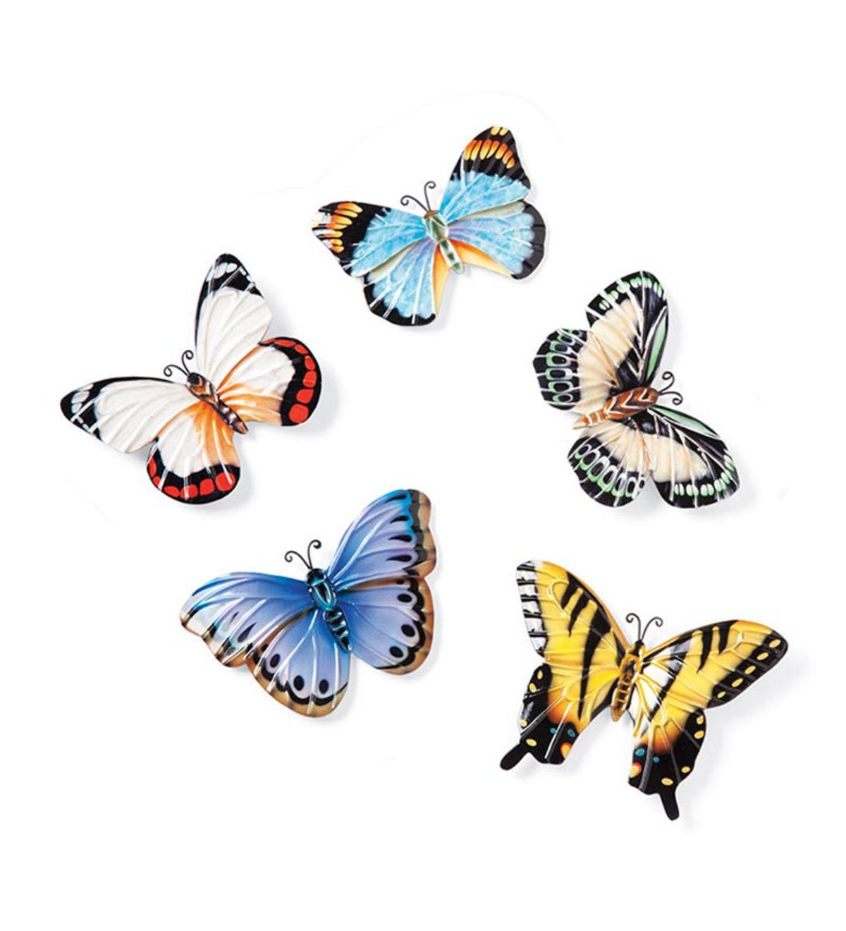 Set of 5 Handpainted Tin Butterfly Magnets