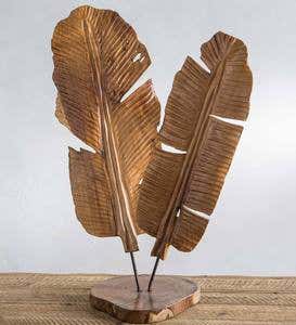 Hand-Carved Teak Banana Leaf Sculpture