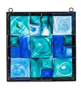 Metal-Framed Colorful Glass Block Wall Art - Blue