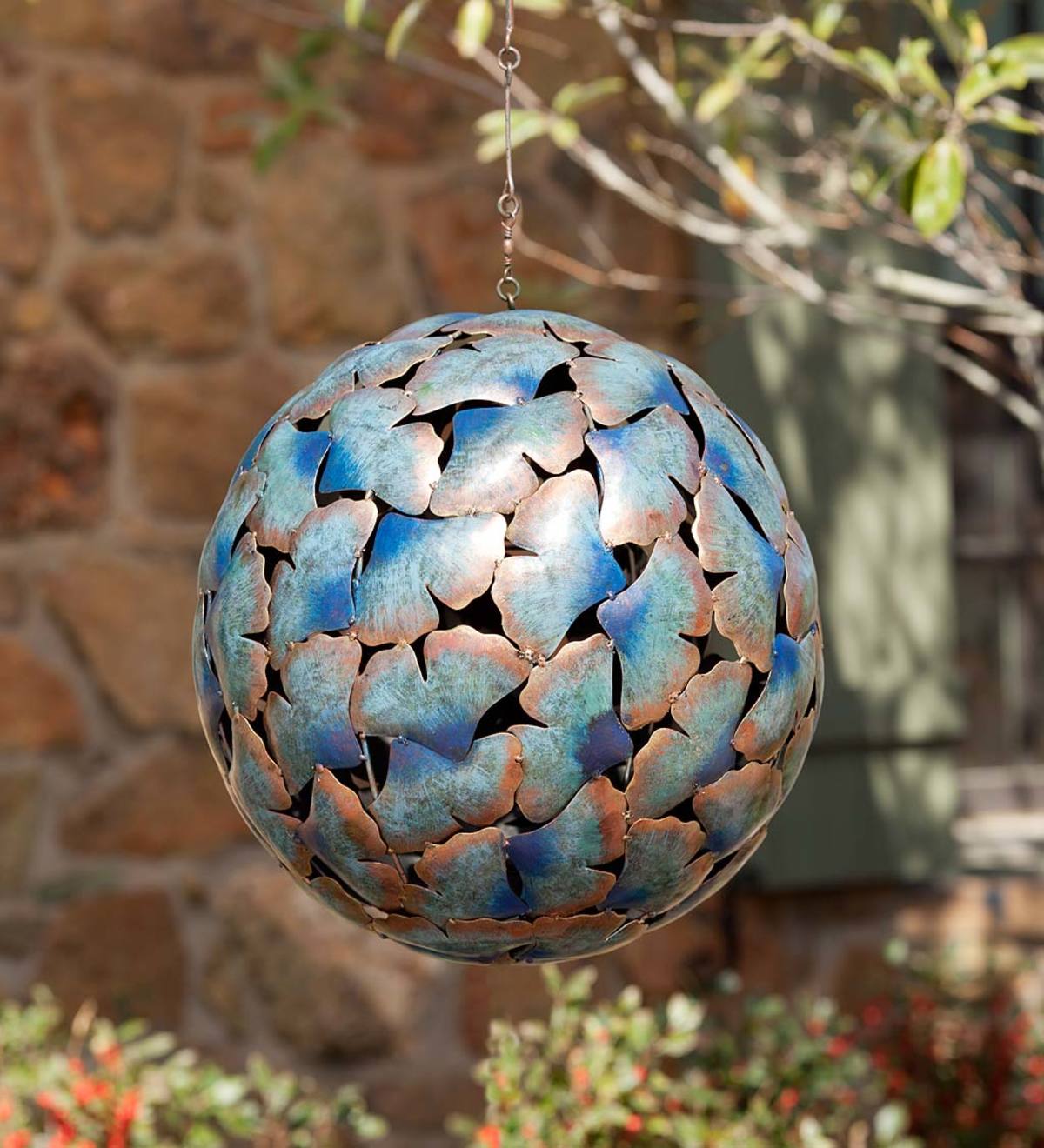 Hanging Metal Ginkgo Leaf Globe Lantern