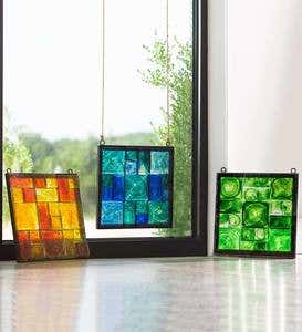 Metal-Framed Colorful Glass Block Wall Art - Green