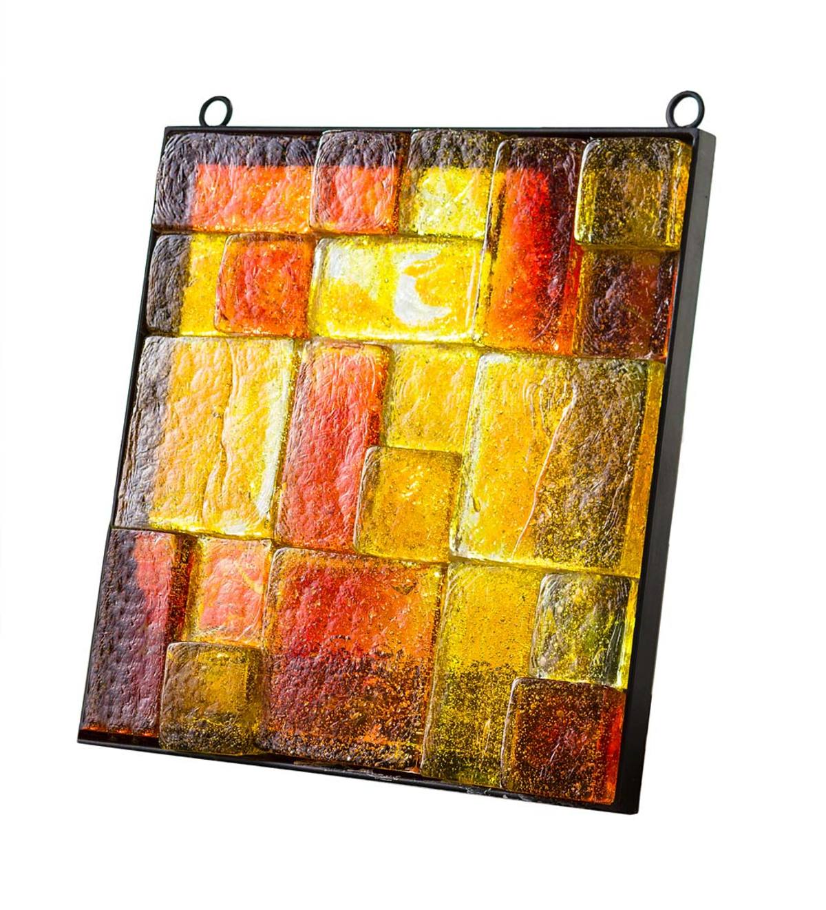 Metal-Framed Colorful Glass Block Wall Art - Red