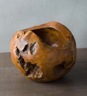 Round Teak Wood Vase, Small