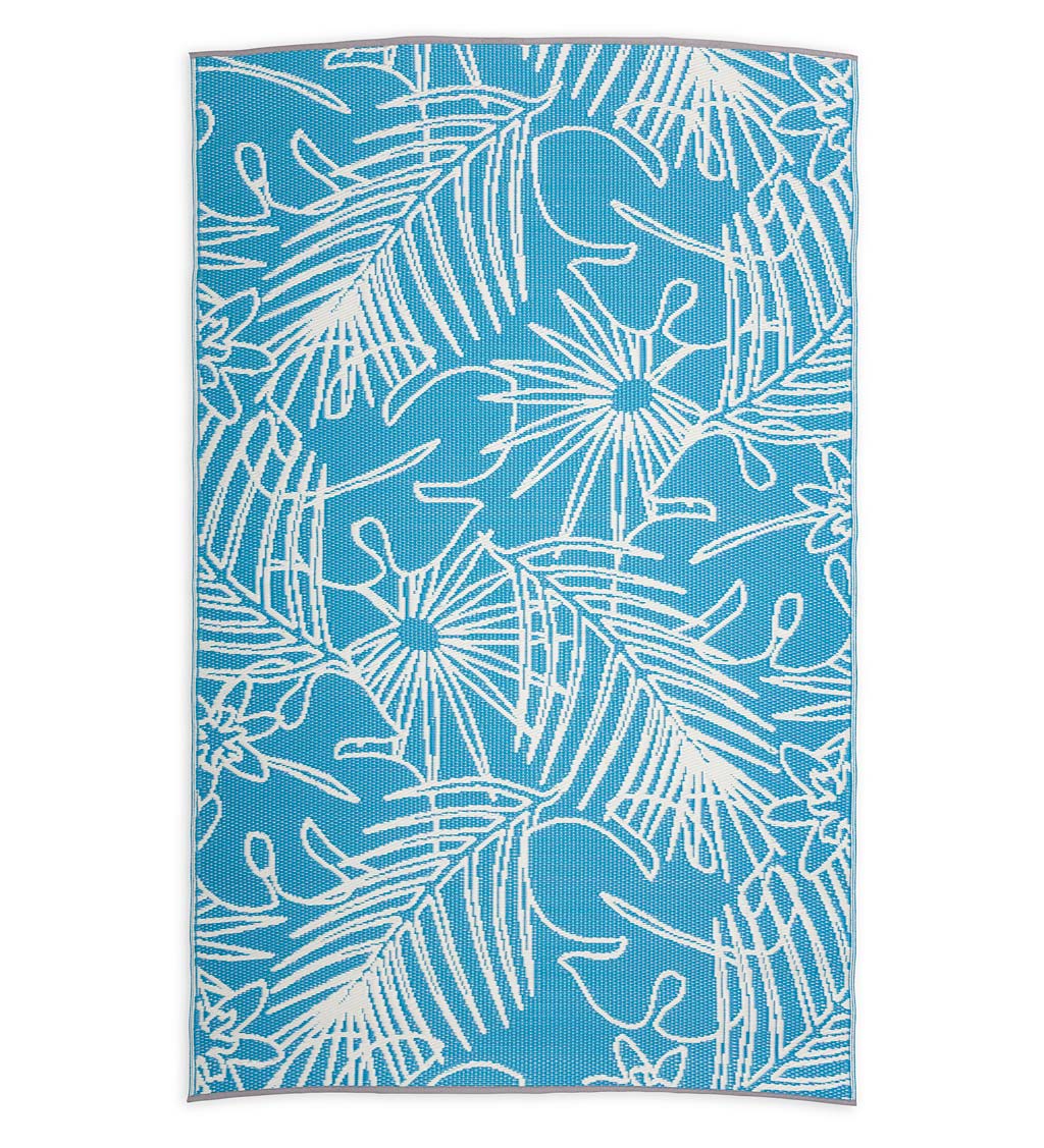 Recycled Plastic Indoor/Outdoor Rug, 5' x 8' - Palm Turquoise